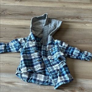 Blue and White Plaid Kids Shirt with Hood